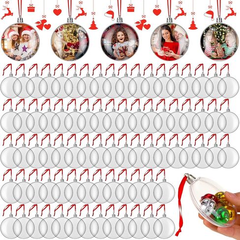Jenaai 50 Pcs Photo Ornament Ball Christmas Hanging Photo Frame Ornament Round Clear Plastic Fillable Ball Ornament Photo Picture Holder Balls for Christmas Tree Ornaments Hanging Party Decor in Saudi Arabia