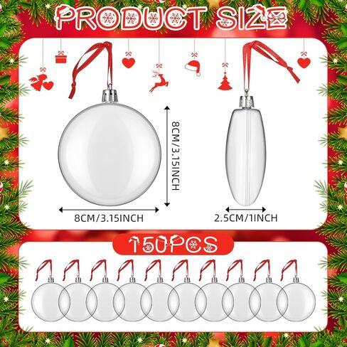 Jenaai 50 Pcs Photo Ornament Ball Christmas Hanging Photo Frame Ornament Round Clear Plastic Fillable Ball Ornament Photo Picture Holder Balls for Christmas Tree Ornaments Hanging Party Decor in Saudi Arabia