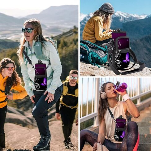 Water Bottle Carrier Bag Holder 25oz 32oz 40oz 64oz Insulated Crossbody Water Bottle Sling Sleeve Case Cover with Strap Pockets for Men Women School Walking Hiking Running (25oz, cactus) in Saudi Arabia
