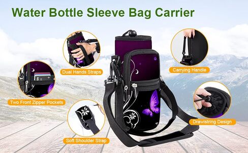 Water Bottle Carrier Bag Holder 25oz 32oz 40oz 64oz Insulated Crossbody Water Bottle Sling Sleeve Case Cover with Strap Pockets for Men Women School Walking Hiking Running (25oz, cactus) in Saudi Arabia