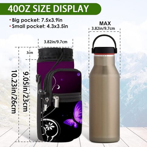 Water Bottle Carrier Bag Holder 25oz 32oz 40oz 64oz Insulated Crossbody Water Bottle Sling Sleeve Case Cover with Strap Pockets for Men Women School Walking Hiking Running (25oz, cactus) in Saudi Arabia