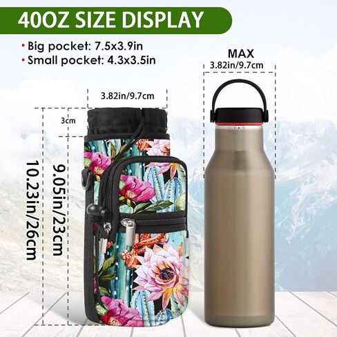 Water Bottle Carrier Bag Holder 25oz 32oz 40oz 64oz Insulated Crossbody Water Bottle Sling Sleeve Case Cover with Strap Pockets for Men Women School Walking Hiking Running (25oz, cactus) in Kuwait
