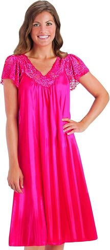 Collections Etc Women's Silky Lace Trim V-Neckline Knee-Length Nightgown with Flutter Lace Sleeves, Royal Blue, Xx-Large in Saudi Arabia