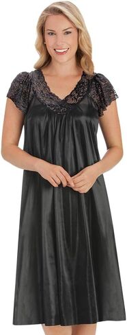 Collections Etc Women's Silky Lace Trim V-Neckline Knee-Length Nightgown with Flutter Lace Sleeves, Royal Blue, Xx-Large in Saudi Arabia