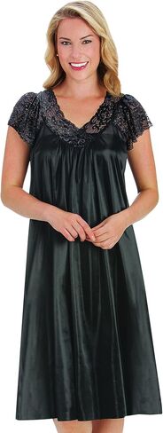 Collections Etc Women's Silky Lace Trim V-Neckline Knee-Length Nightgown with Flutter Lace Sleeves, Royal Blue, Xx-Large in Saudi Arabia