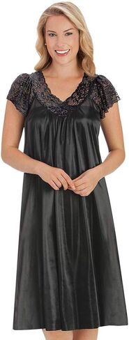 Collections Etc Women's Silky Lace Trim V-Neckline Knee-Length Nightgown with Flutter Lace Sleeves, Royal Blue, Xx-Large in Saudi Arabia