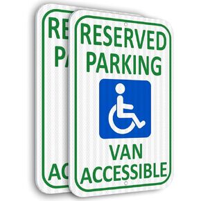 (2 Pack) Reflective Aluminum Reserved Parking Sign, 18" x 12" Heavy-duty Handicap Van Accessible Sign for Parking Lot, Metal Handicap Parking Sign, Durable Disabled Parking Sign Outdoor, ADA Parking Sign Weather Resistant, Waterproof, Rust Free