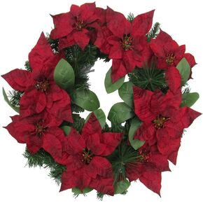 Fraser Hill Farm 24-inch Christmas Wreath with Poinsettias, Artificial Holiday Hanging Decoration for Door, Wall, Mantel, Festive Holiday Decor