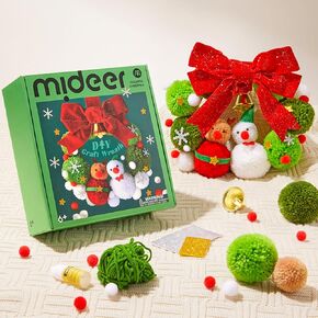 MiDeer DIY Christmas Craft Wreath Kit for Kids, Christmas Wreath Ornaments Decoration, Creative Arts and Crafts for Kids with Pom-Poms, Sequins, and Ribbons, Fun Family Activity Age 6+
