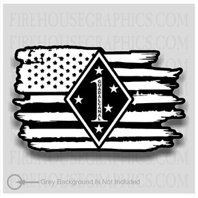 1st Marine Division American Flag 1st MARDIV Veteran Sticker Decal (2"x3.5" Pack of Two)