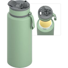 Asobu Boulder Puramic™ Insulated Sport Water Bottle with Dual Function Flip Open and Straw Lid for Hot Coffee and Cold Ice Coffee with Ceramic Coating 34 oz (Basil Green)
