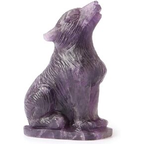 Artistone 2.0" Amethyst Crystal Wolf Figurines Gift Hand Carved Gemstone Pocket Wolves Statue Animal Carvings Collectibles Crystals and Healing Stones for Home and Office Decor