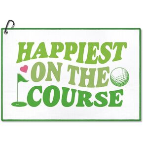 Happiest on The Course Golf Towel, Funny Golf Bag Towels for Women with Clip, Golf Accessories for Women, Ladies Golf Towel, Golf Gifts for Women Golfer Golf Lover Golf Fan, Woman Golf Towel