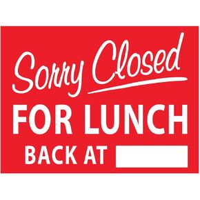 Sorry Closed For Lunch Back At Sign Metal Tin Sign 8x12 Inches Caution Danger Safety Security Warning Notice Signs