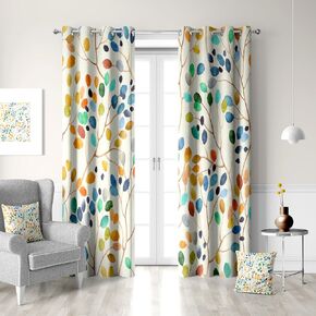 Floral Window Drapes 2 Panels Sets, Colorful Leaf Boho Flower Blackout Curtains Room Darkening Grommets Bohemian Curtains, Window Curtains for Living Room Bedroom Drom Decor 52x84 Inch