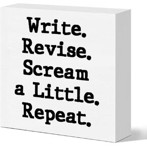 Writer Gift for Women Men, Author Novelist Typewriter Gift Writing Lover Journalist Christmas Birthday Gift, Writer Home Office Farmhouse Desk Decor Wooden Sign, Write Revise Scream A Little Repeat