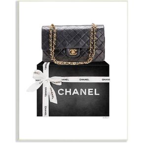 Stupell Industries Black Quilted Purse on Bold Glam Bow Box, Designed by Amanda Greenwood Wall Plaque, 13 x 19
