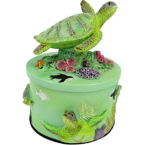 Decorative Deep sea Turtle Treasure Trinket Box. Green Seaturtle Jewelry Box Figurine. Resin Green Seaturtle Table Décor. (Green)