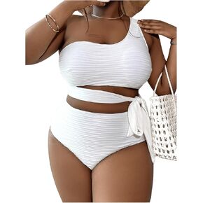 SOLY HUX Women's Plus Size Swimsuit Tie Side Cut Out One Shoulder Bikini Sets Two Piece Bathing Suits