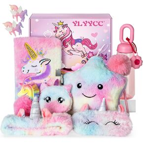 Unicorns Gifts Set for Girls Kids Age 6 7 8 9 10 Years Old, Unicorn Toys with Plush Star Light Up Pillow- Diary- Headband- Sleep Mask- KeyChain-Water Bottle, Teens Birthday Christmas Gift Ideas