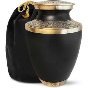 جرار حرق الجثث للرماد البشري - الجرة اليونانية الكلاسيكية غير اللامعة السوداء الكبيرة المزخرفة للرجال والنساء البالغين - جرار الدفن للرماد البشري للبالغين