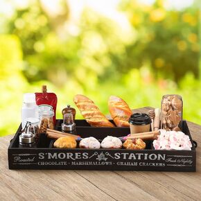 S'mores Station Box 24 x 12 x 3 inch Large Smores Bar Holder Caddy with Handles Farmhouse Wooden Smores Tray Kit Serving Container Organizer for Kitchen Camping BBQ Party Decor