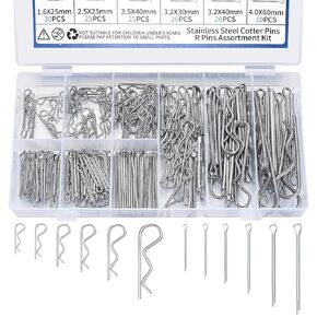 Cotter Pins Assortment Kit, 210 Pcs Stainless Steel R Clips Spring Retaining Clips, Including R Cotter Pins and Hairpin Pins Fastener Set for Hitch Pin Lock Systems, 12 Sizes