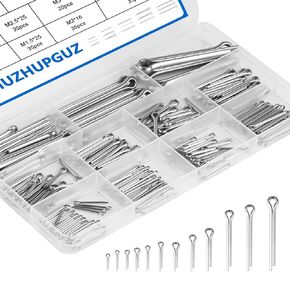 Cotter Pins Assortment Kit, 210 Pcs Stainless Steel R Clips Spring Retaining Clips, Including R Cotter Pins and Hairpin Pins Fastener Set for Hitch Pin Lock Systems, 12 Sizes