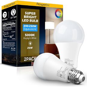 200-250 Watt Equivalent LED Light Bulb, A21 Super Bright LED Light Bulbs 25W, High Output 2800 Lumens, E26 Daylight White 5000K for Home, Office, Store, Garage, Warehouse, Garden, 2-Pack