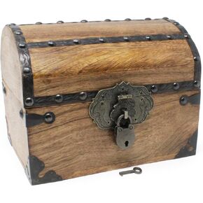 Nautical Cove Wooden Pirate Treasure Chest Storage Box with Jewelry Lock and Skeleton Keys – Keepsake Trunk or Chest (Medium 11x8x8)