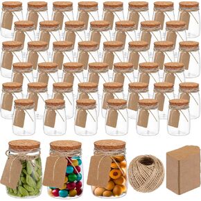 50 Pack 5 oz Plastic Jars with Lids Bulk Yogurt Containers with Lids Gift Jars with DIY Craft Twine and Labels Gifts for Birthday Wedding Graduation Baby Shower (Rose Gold,Aluminum Lid)