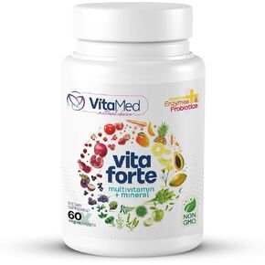 Vita Forte – Multivitamin/Minerals, Digestive Enzymes, Probiotic, Fruits & Vegetables, and Spirulina - 60 Vegan Tablets