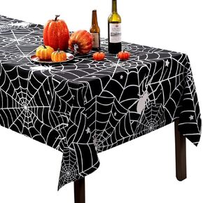 60 Inch Round Polyester Tablecloth, Halloween Black Spider Web Table Cloth, Spillproof Washable Polyester Table Cover - Perfect for Halloween Party Decorations