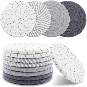 8 Pcs Drink Coasters with Holder, Minimalist Cotton Woven Coaster Set,4 Colors Absorbent Coaster Protection Protection for Various Cups, Ideal for Coffee Tables and Home Decor Tabletop,4.3 Inches