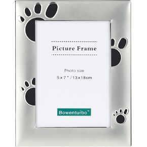 Metal Picture Frame Dog Paw Print Pet Photo Picture Frame Silver Picture Baby Frame(5x7)