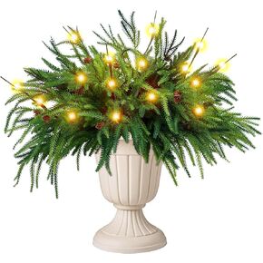 12 Pcs Christmas Norfolk Pine Branches with Branch Lights, Norfolk Pine Artificial Xmas Branches with Pine Cones, Norfolk Pine Stems for DIY Crafts Garland Wreath Xmas Indoor Outdoor Home Decor