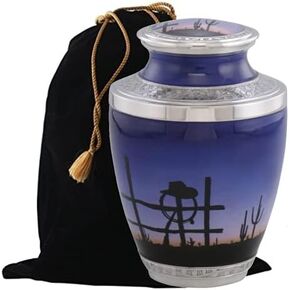 Cowboy Farewell Cremation Urn for Ashes - Adult Cremation Urn - Funeral Urn for Ashes - Metal Cremation Urn for Human Ashes with Velvet Bag