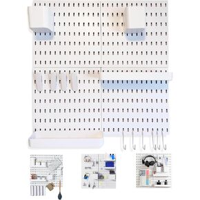 Pegboard Organizer - Peg Boards and Accessories Hanging For Wall Organizer, Crafts, Storage, Clips, Aesthetics Display, Customize- White