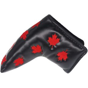 SEACLOUD Golf Putter Head Cover Red Maple Leaf with V- Closure PU Leather for Golf Putter Club Blade Cover