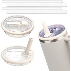 40 OZ Tumbler Flip Straw Lid Replacement Fit for Stanley Quencher Tumbler, Spill Proof and Leak Resistant, 2 PCS Tumbler Lids Fit for Stanley Cup(White)