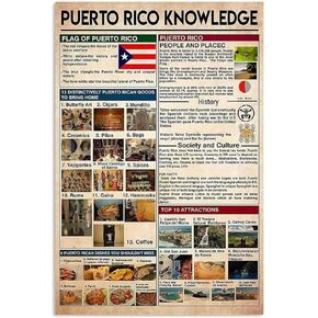 Puerto Rico Knowledge Vintage Metal Tin Sign People And Placec Funny Poster Cafe Kitchen Living Room Bathroom Toilet Home Art Wall Decoration Plaque Gift