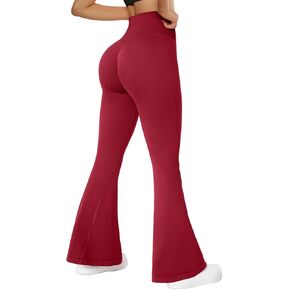 SUUKSESS Women Seamless Scrunch Butt Lifting Flare Leggings High Waisted Tummy Control Yoga Pants (Red,L)