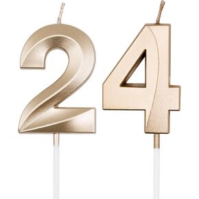 Champagne Gold 24th & 42nd Birthday Candles for Cakes, Number 24 42 Candle Cake Cupcake Topper for Birthday Anniversary Party Decoration