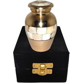 Small Keepsake URN 2.7 inches - Made of Pure Brass and Mother of Pearl