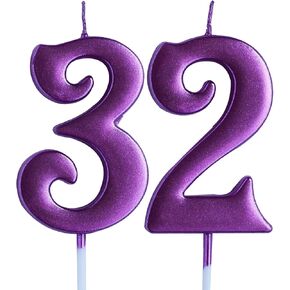 Pink 32nd Birthday Candle, Number 32 Years Old Candles Cake Topper, Woman Party Decorations, Supplies