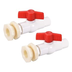 uxcell PVC Ball Valve Connector Spigot Kit G1/2, with Bulkhead Fitting Adapter, White Red for Water Tank 2Pcs