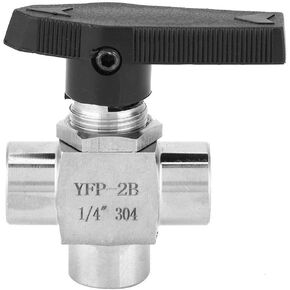 3 Way T-Type Handle Ball Valve, BSPP Female Thread Stainless Steel Valve for Water Pipe Fitting Control(BSPP1/4")