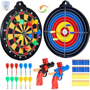 2 in 1 Double-Sided Magnetic Dart Board for Kids and Adults,2 Models Dart Game(12Magnetic Dart)+12 Sticky Balls Or 2 Toy Gun+40 Foam Dart.6-12 Year Boy Girls Indoor outdoor Party Game Toy Gifts
