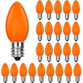 25 Pack Orange Light Bulbs,C7 Orange Replacement Spare Incandescent Halloween Light Bulbs,5w Vintage Glass Ceramic Orange Light Bulbs C7/E12 Base for Night Lights Fall Holiday Decorations