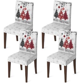 Horaldaily 4PCS Christmas Dining Chair Covers,Red Pine Trees Stretch Removable Washable Slipcover Chair Protector for Dining Room Home Decor
